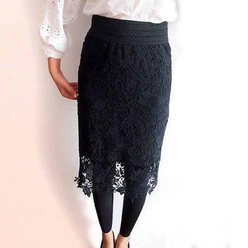 Lace Womens Skirts High Waist Bodycon Skirt Saia Curta Feminino Vintage Formal Ladies pencil skirt Hollow Out Flower EF8