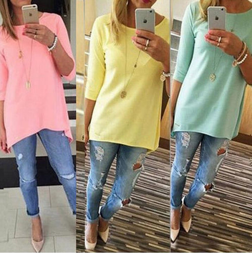 Ladies Beach Casual Tunics Women's Shirt 3 4 Sleeve Long Tops Women Cloth EF8