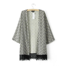 Ladies Vintage Flower Print Chiffon Blouse Women Tassel Kimono Cardigan Coat EF8