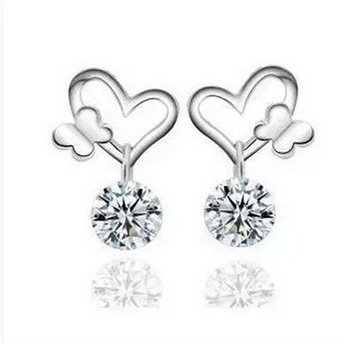Lady Earrings Stud Butterfly Earrings Silver Plated Women Femal Cute Crystal Zircon Stud Earrings EF8