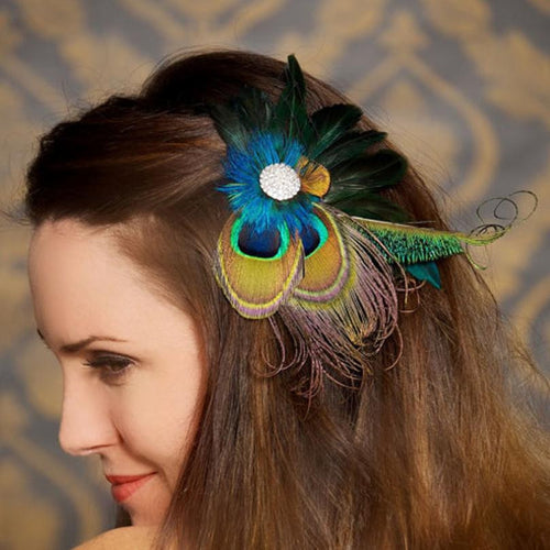 Lady Rhinestones Peacock Feather Bridal Weddings Hair Clip Pin Hairpin EF8