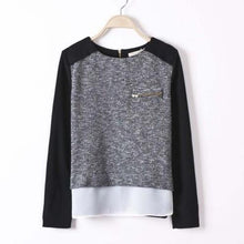 Lady Solid Chiffon Splicing Knit Sweater Women Long Sleeves Blouse Pullover Tops EF8
