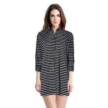 Large size women European Loose thin long sleeve shirt pocket Lapel loose cotton shirtstriped shirt EF8