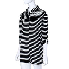 Large size women European Loose thin long sleeve shirt pocket Lapel loose cotton shirtstriped shirt EF8
