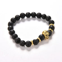 Lava Rock 8mm Bead Bracelet  Natural Stone Golden Skull Men's Beaded Bracelet EF8