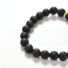 Lava Rock 8mm Bead Bracelet  Natural Stone Golden Skull Men's Beaded Bracelet EF8