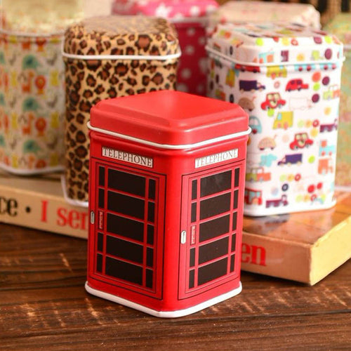 Leapard Telephone Style Kitchen Tea Candy Coin Storage Tin Box Metal Storage Box Organizer Jewelry Case EF8