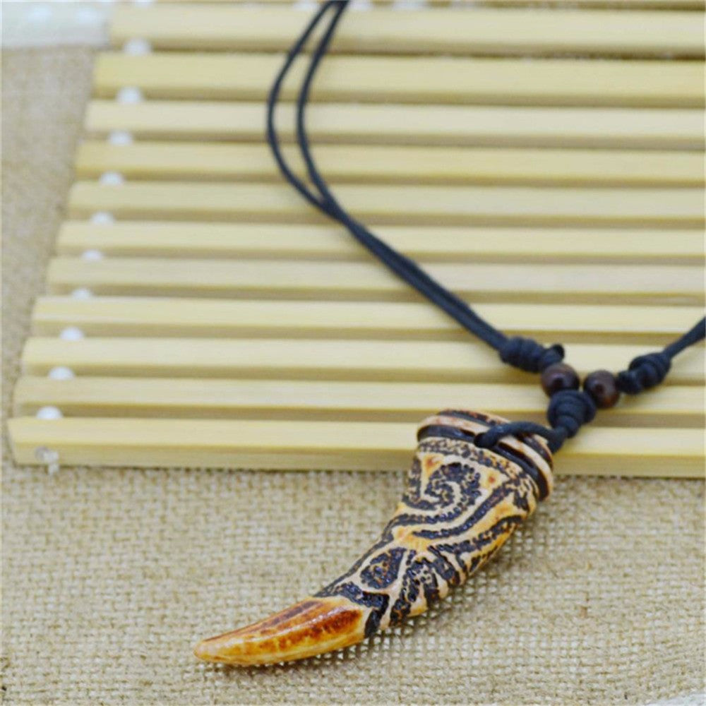 Light Brown Yak bone carving Dragon Totem Pendant Supporter talismans Necklace Jewelry For Women Men EF8