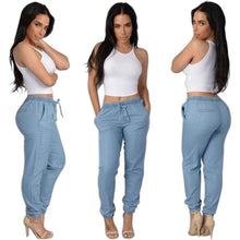 Light Dark Blue Elastic Waist Pants Women Casual Trousers Loose Dance Joggers Long Pants S-XL EF8