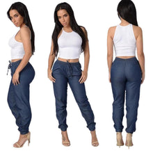 Light Dark Blue Elastic Waist Pants Women Casual Trousers Loose Dance Joggers Long Pants S-XL EF8