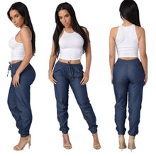 Light Dark Blue Elastic Waist Pants Women Casual Trousers Loose Dance Joggers Long Pants S-XL EF8