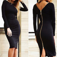 Little Black Long Sleeve Party Dresses Sexy Bodycon Sheath Dress Women Clothing Back Full Zipper Robe Femme Pencil Tight Dress EF8