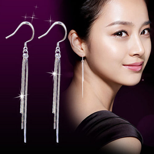 Long Dangle Earings For Women Lady Girl Jewelry Hotsale Chic Silver Three-Wire Tassel Hook Earring EF8