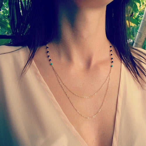 Long Layer Chain Lady Necklace Bohemian Beaded Plated Golden Necklace for Women Charming Women Double Layer Necklace EF8