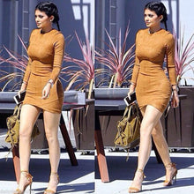 Long Sleeve Slim Party Dress Sexy Club Brown Vestido Women Dresses Kylie Jenner Skin Tight Faux Suede Bodycon Dress EF8