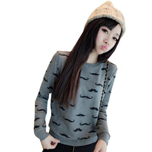 Loose Pullovers Hoody Women Long Sleeve O-Neck Mustache Print Cotton Warm Sweatshirts One Size EF8