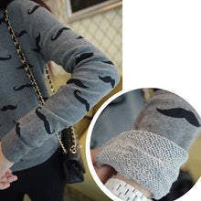 Loose Pullovers Hoody Women Long Sleeve O-Neck Mustache Print Cotton Warm Sweatshirts One Size EF8