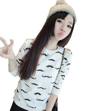 Loose Pullovers Hoody Women Long Sleeve O-Neck Mustache Print Cotton Warm Sweatshirts One Size EF8
