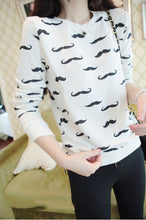 Loose Pullovers Hoody Women Long Sleeve O-Neck Mustache Print Cotton Warm Sweatshirts One Size EF8