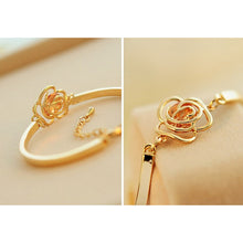 Love Heart Shape Women H  Hollow Out Rose Flower Crystal Bracelet H  Chain Gold Color Brace s EF8
