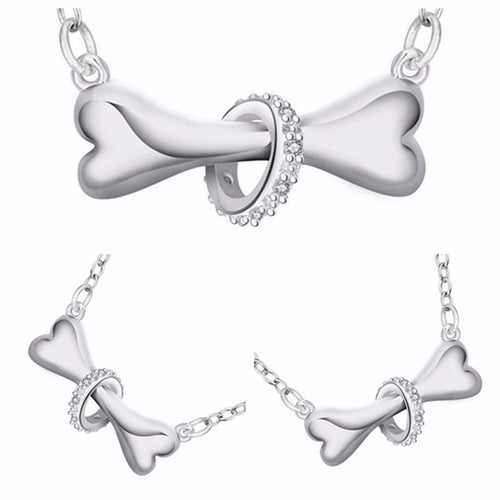 Love Paw Silver Plated Necklace Fine Dog Bone Tag Chain Collar Pendant Necklace Doggie Puppy Pet for Dog Lovers EF8