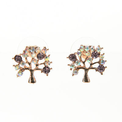 Lovely Small Tree Rhinestone Earings Faux Pearl Stud Earrings Gift For Lady White Purple Colors  EF8