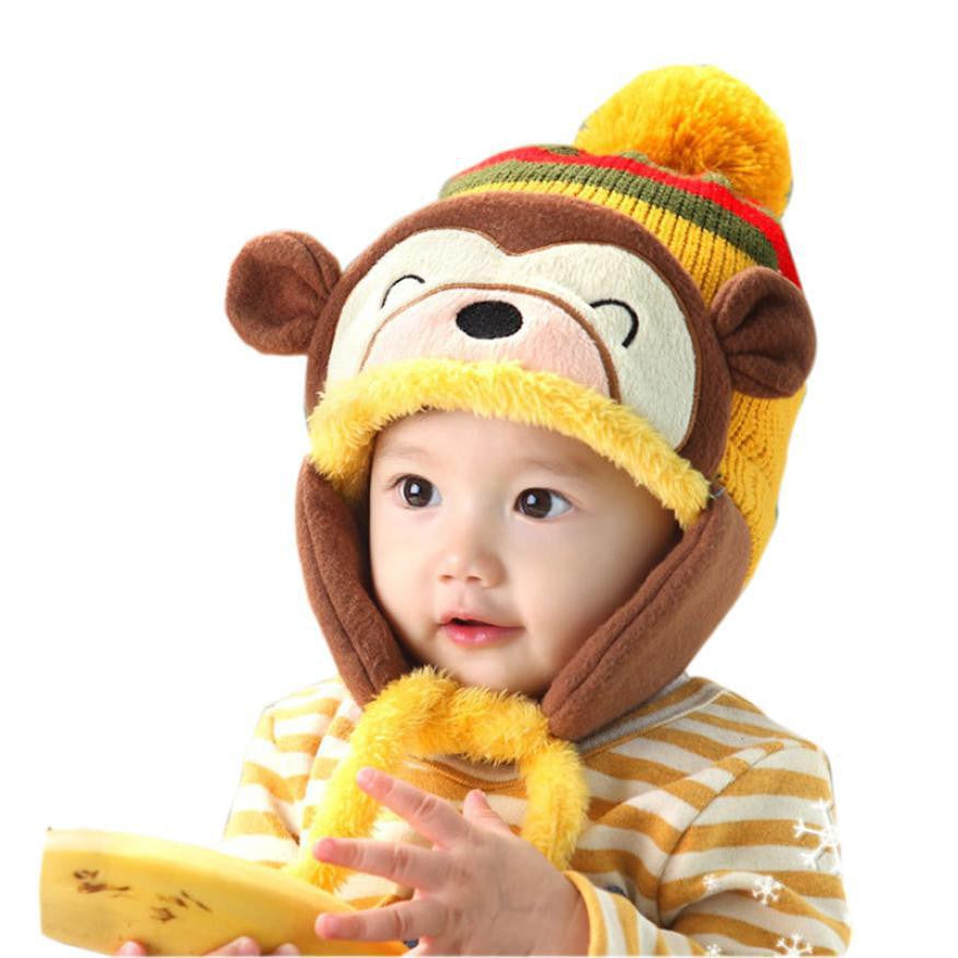 Lovely kids baby Hat Fashion Warm Kid Baby Girl Boy Ear Thick Knit Beanie Cap Hat Baby Beanies Accessories EF8