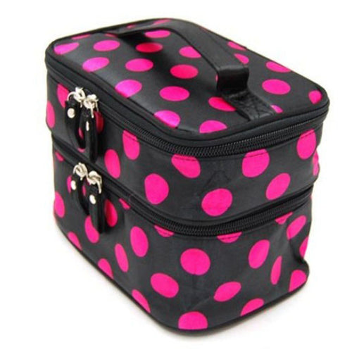 Lucky Fashion Women Makeup Bags Lady's Wave Dot Case Double Cosmetic Bag Tool Storage Toiletry Sac EF8