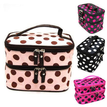 Lucky Fashion Women Makeup Bags Lady's Wave Dot Case Double Cosmetic Bag Tool Storage Toiletry Sac EF8