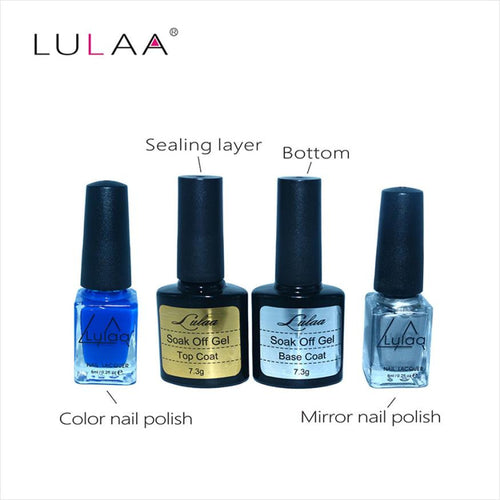 4pc / lot Mirror Effect Metal Multi-color Paint Topc oat Metal Nail Art Polish Woman Lady Makeup DIY Nail Art Tools Set EF8