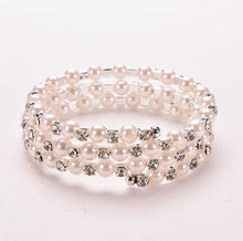 Luxurious Korean Temperament OL Silver Plated Full Rhinestone Simulated Pearl Bracelets Multilayer Winding Wide Bangles EF8