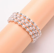 Luxurious Korean Temperament OL Silver Plated Full Rhinestone Simulated Pearl Bracelets Multilayer Winding Wide Bangles EF8