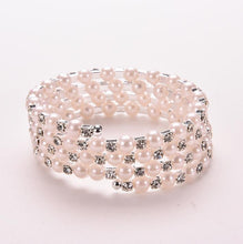 Luxurious Korean Temperament OL Silver Plated Full Rhinestone Simulated Pearl Bracelets Multilayer Winding Wide Bangles EF8