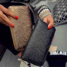 Luxury Elegant Women Lady Zipper Leather Clutch Wallet Rose Embossed Casual Long Purse Card Holder Wallet EF8