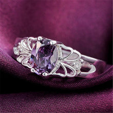 Luxury elegant amethyst Silver Rings Jewelry Crystal Beautiful flowers ring women lady cute nice beat wild  EF8