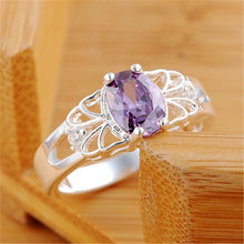 Luxury elegant amethyst Silver Rings Jewelry Crystal Beautiful flowers ring women lady cute nice beat wild  EF8