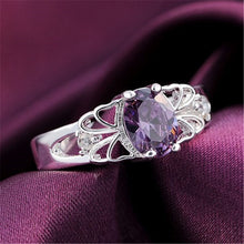 Luxury elegant amethyst Silver Rings Jewelry Crystal Beautiful flowers ring women lady cute nice beat wild  EF8