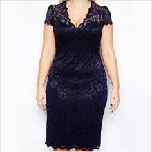 M-4XL Women Casual Lace Bodycon Dresses Mini Lace Dress V-Neck Floral Pencil Dress Dark Blue EF8