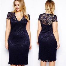 M-4XL Women Casual Lace Bodycon Dresses Mini Lace Dress V-Neck Floral Pencil Dress Dark Blue EF8