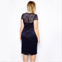 M-4XL Women Casual Lace Bodycon Dresses Mini Lace Dress V-Neck Floral Pencil Dress Dark Blue EF8