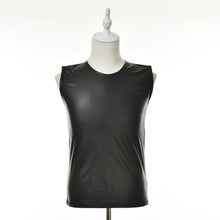 M L XL PU Leather O-neck Men Tank Tops Sexy Sleeveless Shirts Men Imitatiion Faux Leather Vest EF8