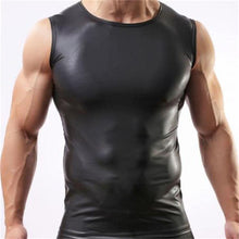 M L XL PU Leather O-neck Men Tank Tops Sexy Sleeveless Shirts Men Imitatiion Faux Leather Vest EF8