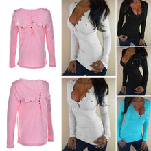 M-XL 4 colors V Neck Tops Blouses Casual Shirts For Women Vogue Long Sleeve Shirt EF8