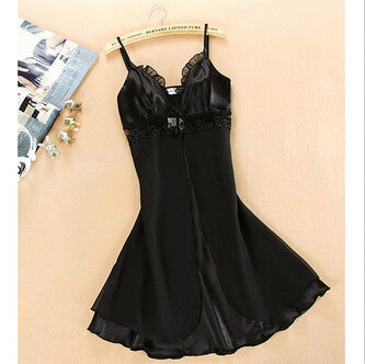 M-XL 8 Colors Women Sexy Silk Lace Nightgowns Chiffon V-Neck Spaghetti Straps Sleepwear EF8