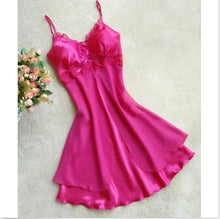 M-XL 8 Colors Women Sexy Silk Lace Nightgowns Chiffon V-Neck Spaghetti Straps Sleepwear EF8