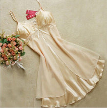 M-XL 8 Colors Women Sexy Silk Lace Nightgowns Chiffon V-Neck Spaghetti Straps Sleepwear EF8