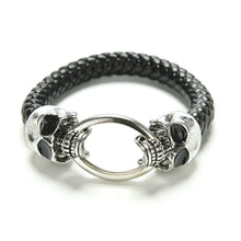 Man Men Cool Braided Leather Punk Skull Head Bracelet Bangle Wristb  Gift  EF8