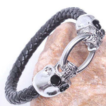Man Men Cool Braided Leather Punk Skull Head Bracelet Bangle Wristb  Gift  EF8