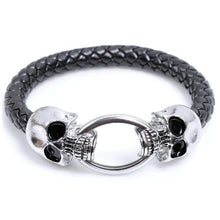 Man Men Cool Braided Leather Punk Skull Head Bracelet Bangle Wristb  Gift  EF8