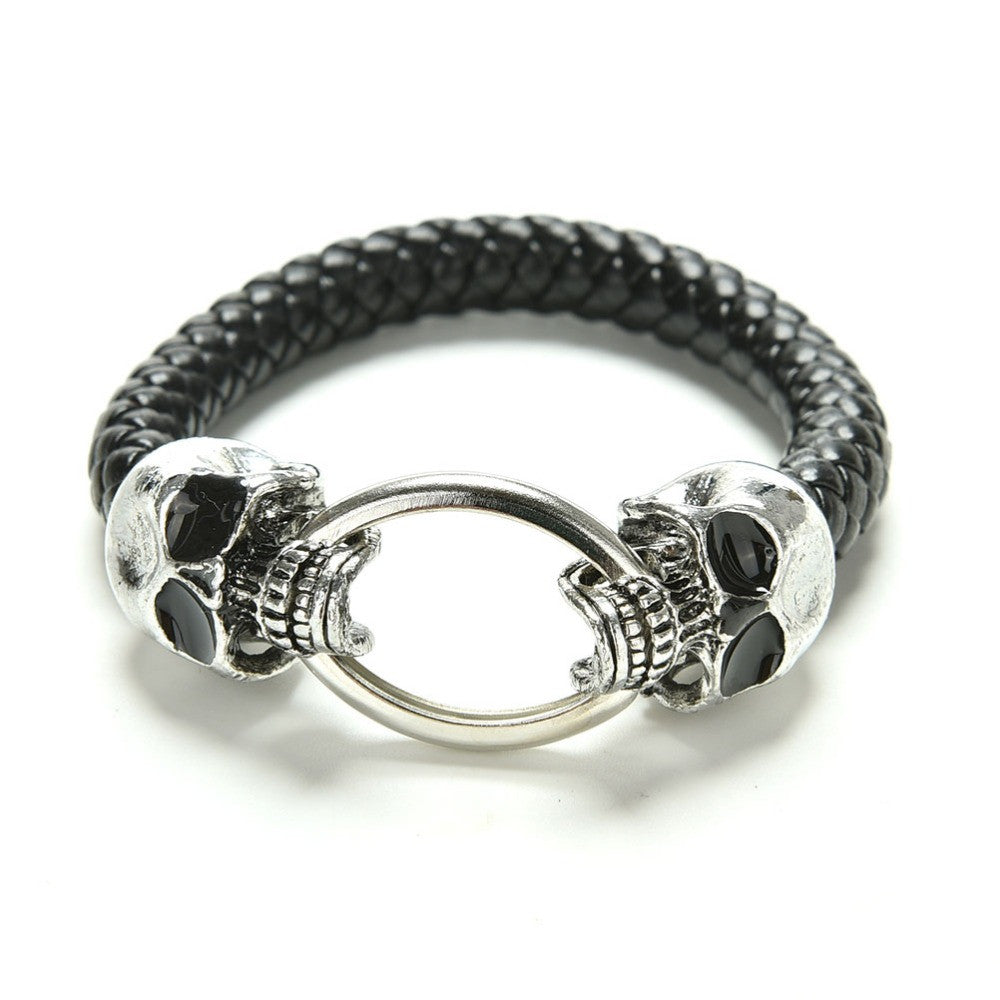 Man Men Cool Braided Leather Punk Skull Head Bracelet Bangle Wristb  Gift  EF8